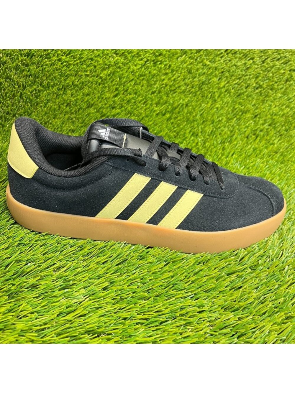 Adidas VL Court 3.0 Womens Size 11 Black Yellow Athletic Walking Shoes Sneakers